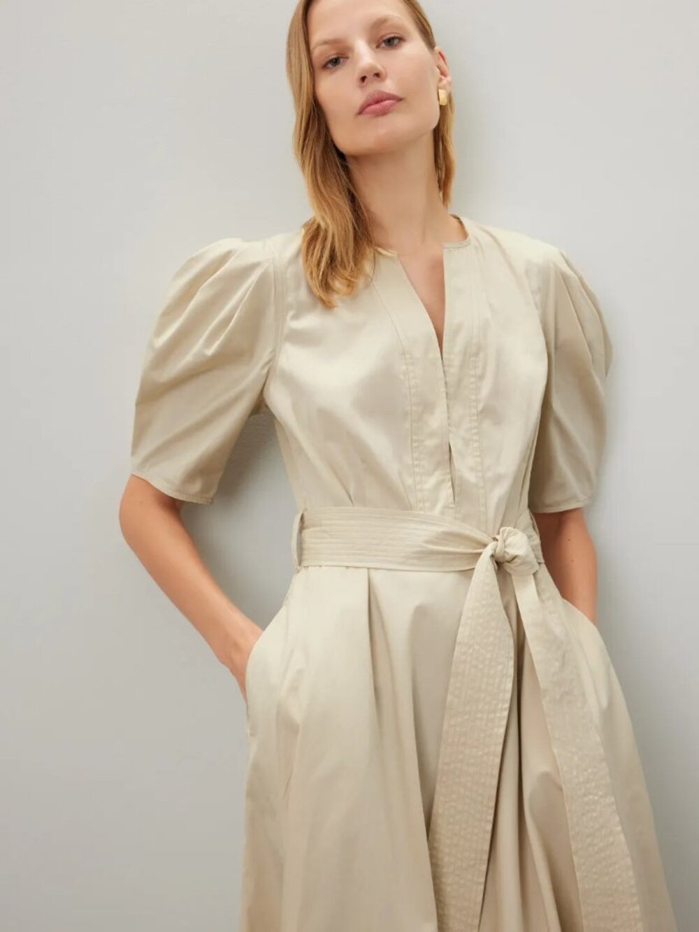 NWT Polo Ralph Lauren Puff Khaki Sleeve Midi Dress Sz 0 - Picture 5 of 5